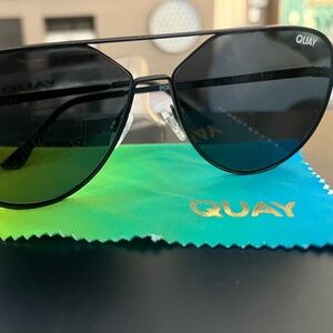 QUAY Hold Please Black Aviator Sunglasses